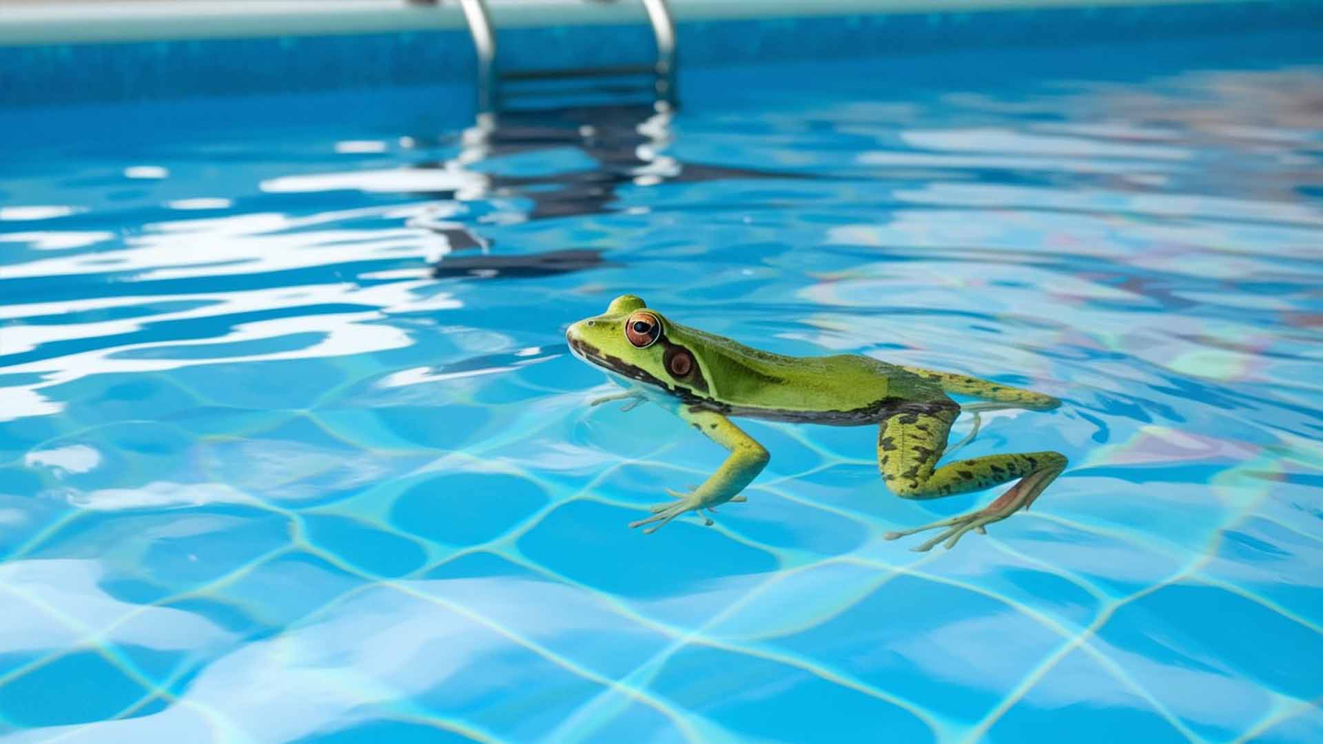 There is a frog in the swimming pool