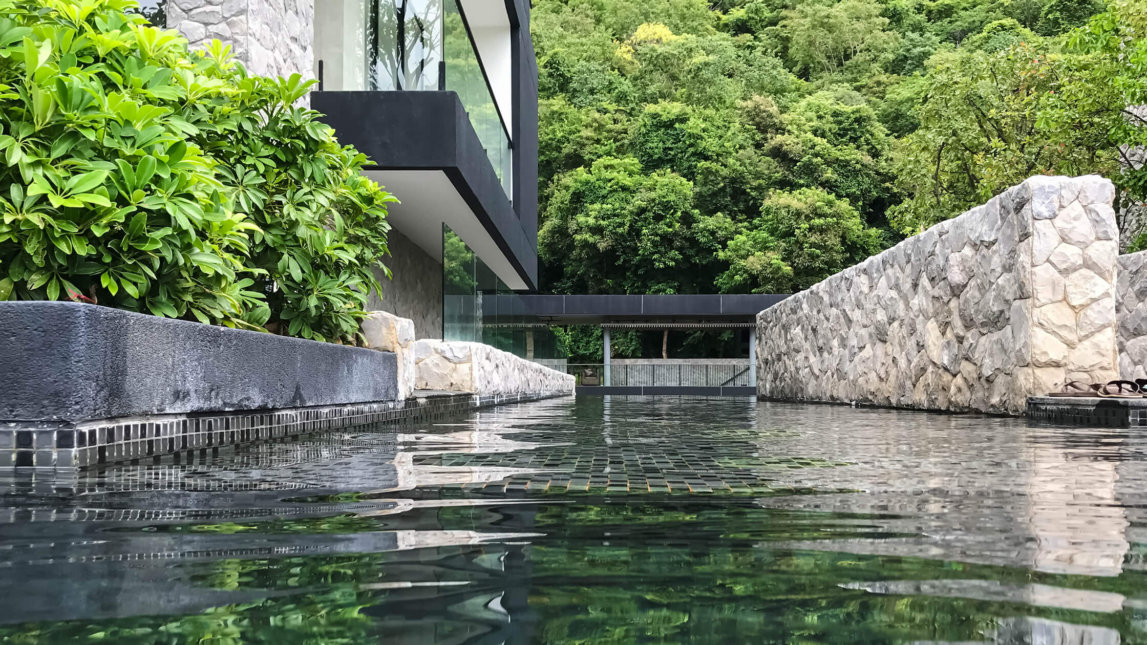 modern house with a reflecting pool