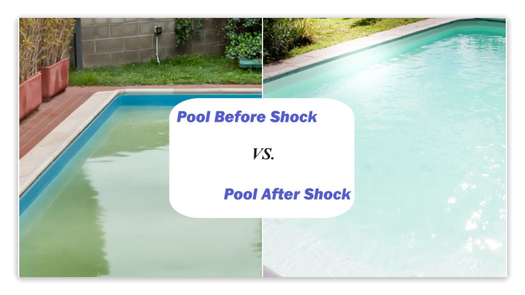 Pool before and after shock treatment comparison 