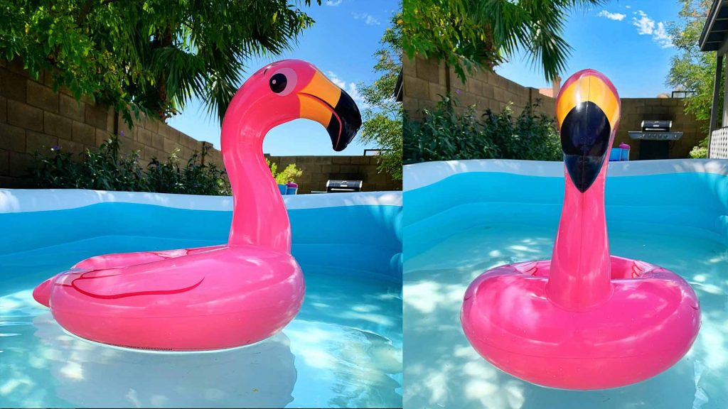 Two views of an inflatable pool.