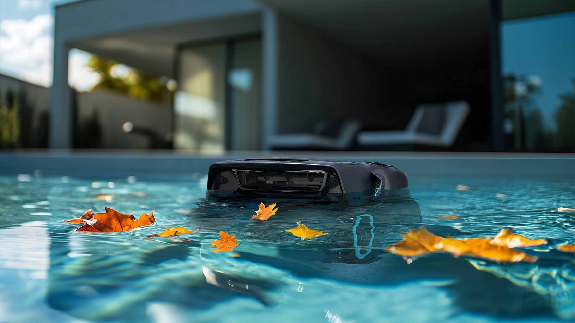 The Aiper Scuba X1 Pro Max effortlessly captures leaves and other floating debris, capable of water surface cleaning.